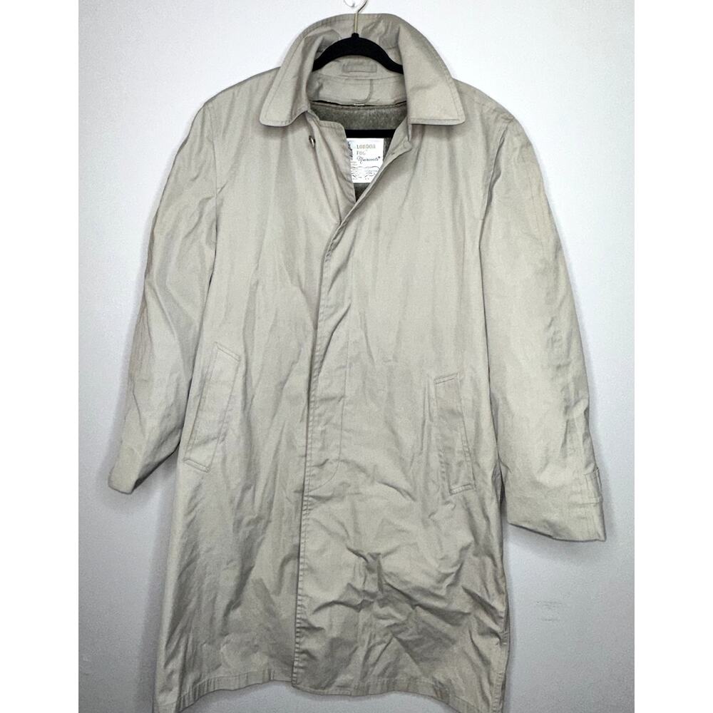 London Fog Unisex Trench Coat Size 42 Tan Zip In Liner Long Heavyweight